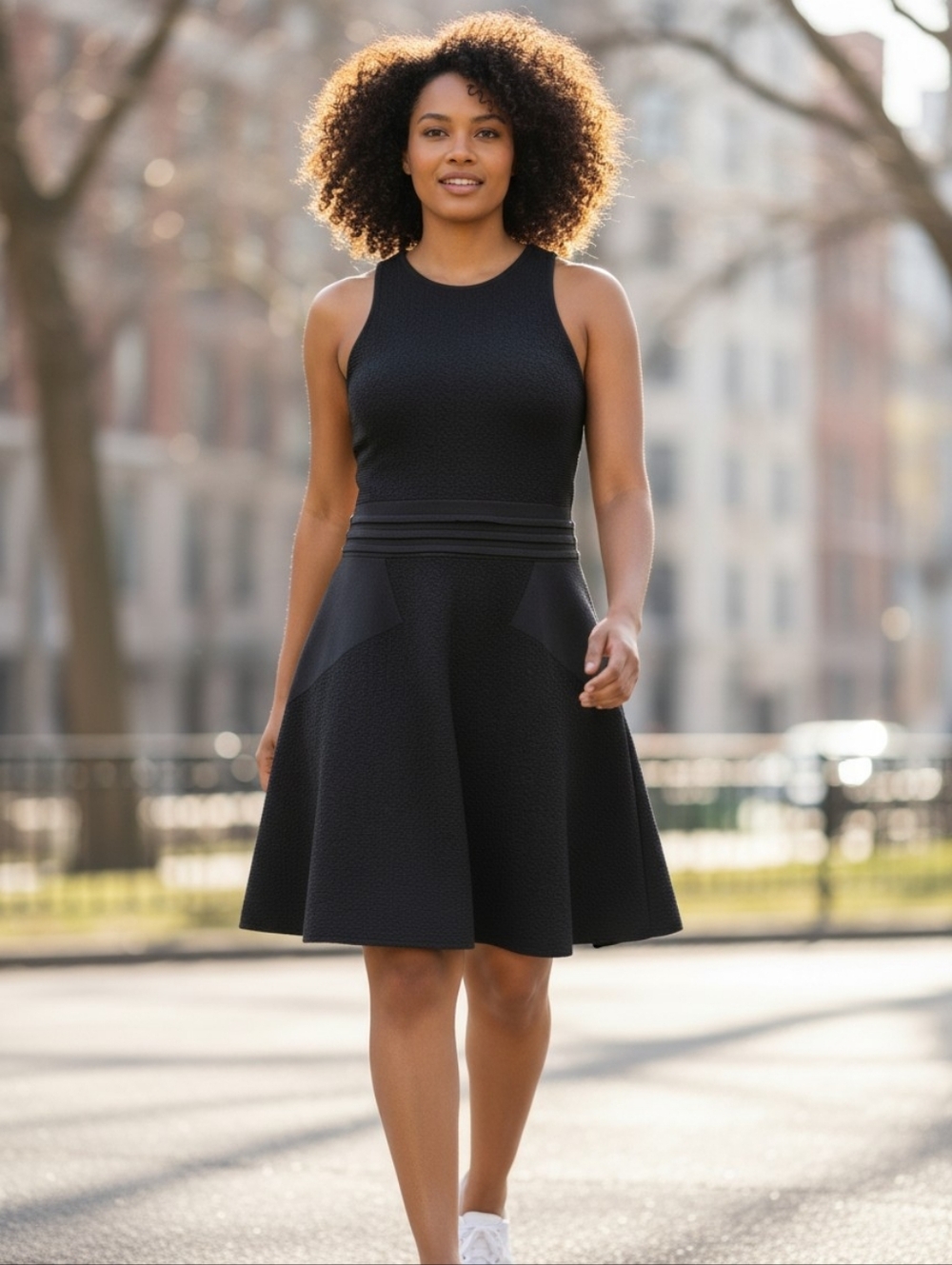 Rag & Bone Alyssa Texured Knit A-Line Dress Black Sleeveless Large Knee Length